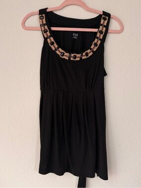 Y2K Babydoll Black Top Statement Beaded Neckline Tie Back Flowy 2000s Size L